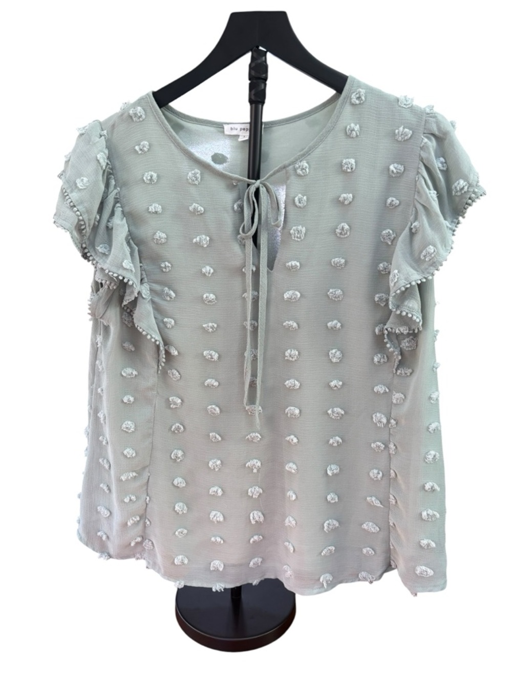 Blu Pepper Textured Cottagecore Tie-Neck Blouse in Sage Green Lined Women’s L